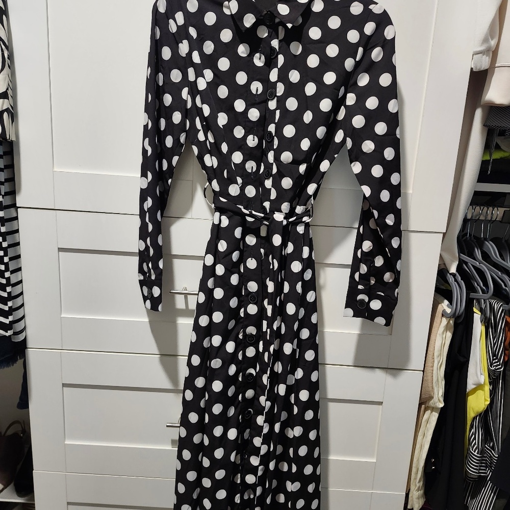 Eshakti black and white polka dot shirt dress size 6